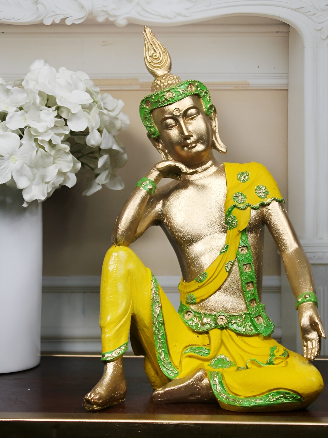 

THE WHITE INK DECOR Yellow Buddha Figurine Showpiece