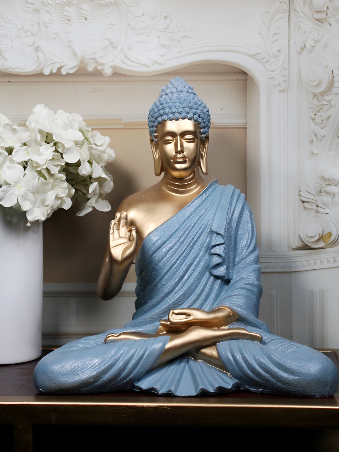 

THE WHITE INK DECOR Blue Buddha Figurine Showpiece