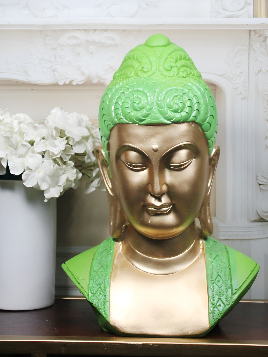 

THE WHITE INK DECOR Green Buddha Figurine Showpiece