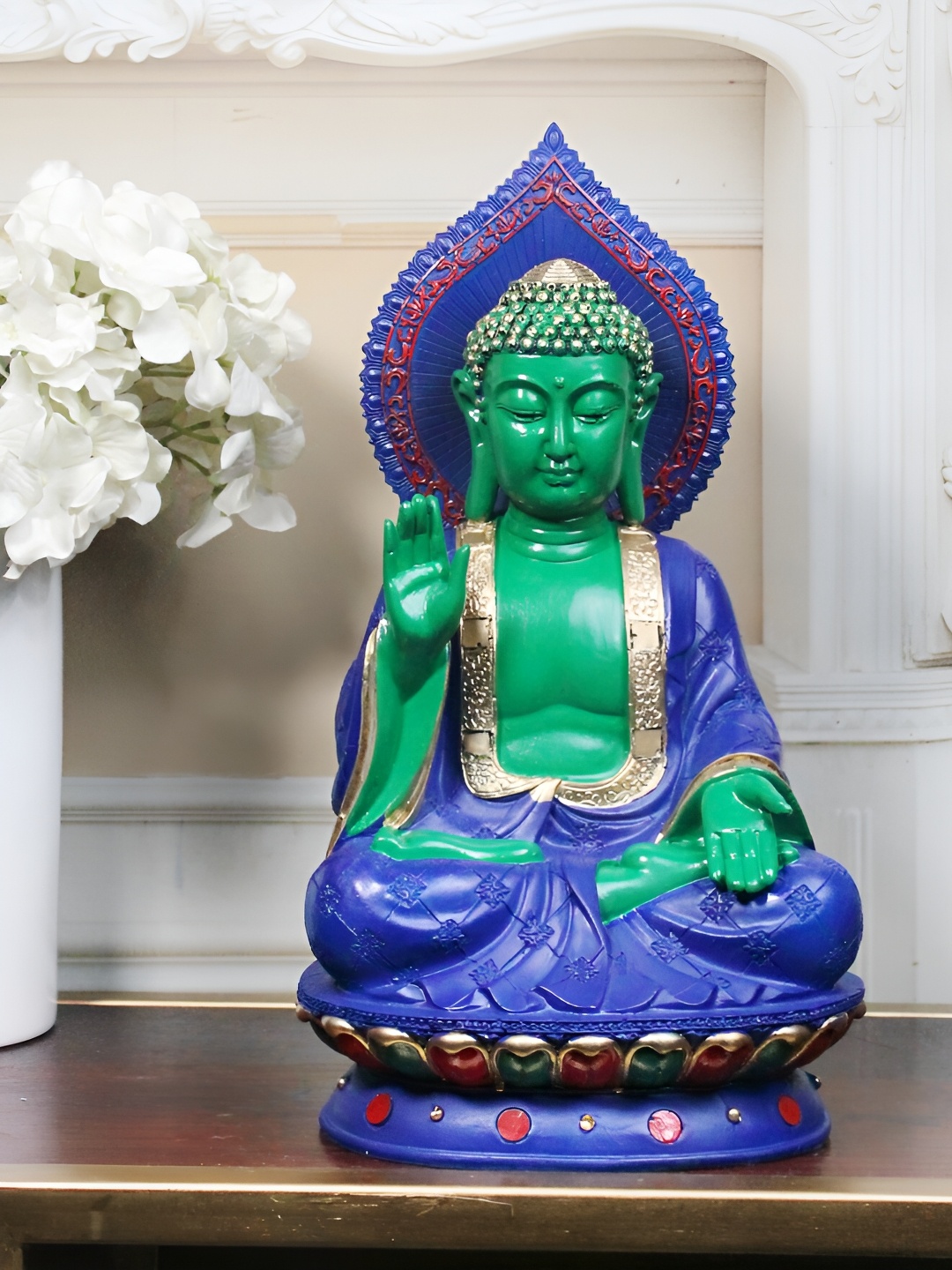 

THE WHITE INK DECOR Green Buddha Figurine Showpiece