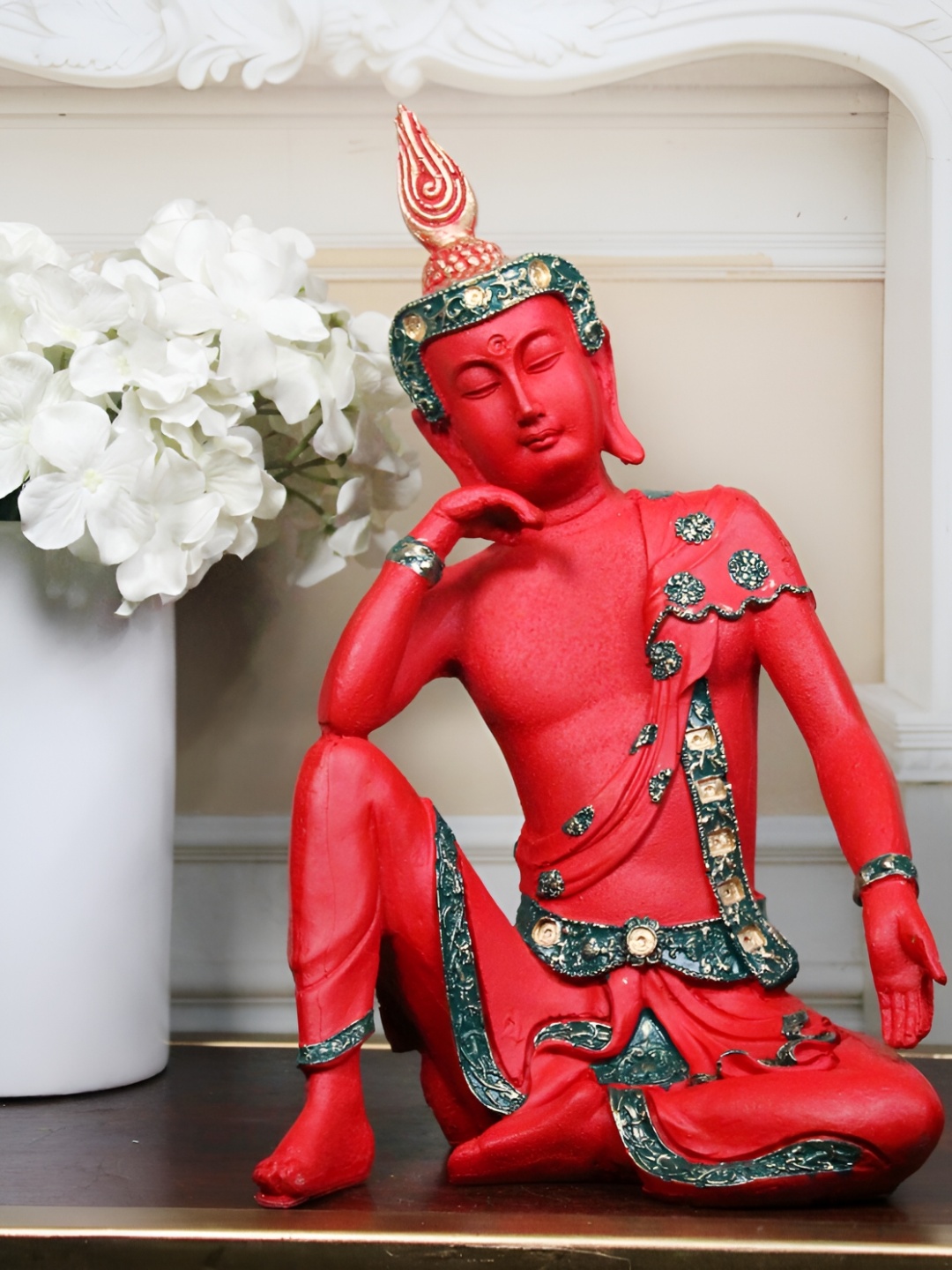 

THE WHITE INK DECOR Red Buddha Figurine Showpiece
