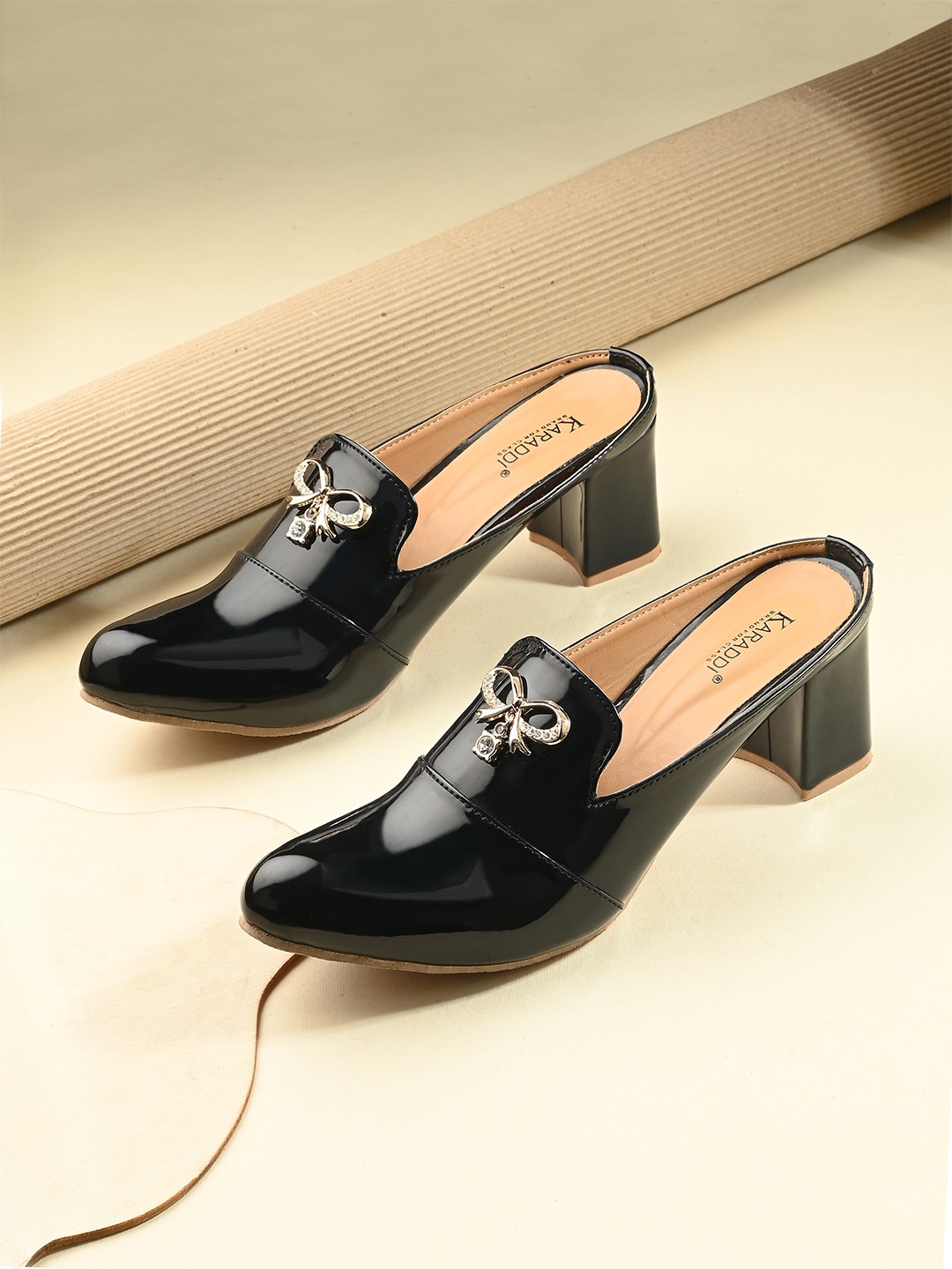 

KARADDI Embellished Lightweight Block Heeled Mules, Black