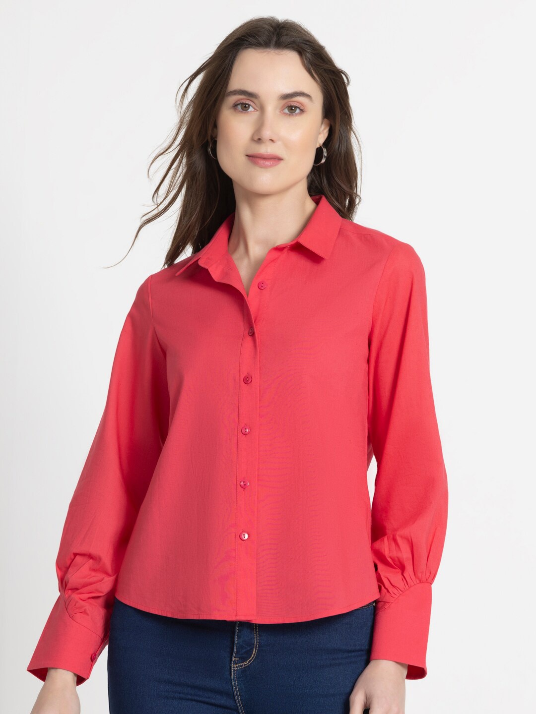 

SHAYE Spread Collar Comfort Cotton Casual Shirt, Coral