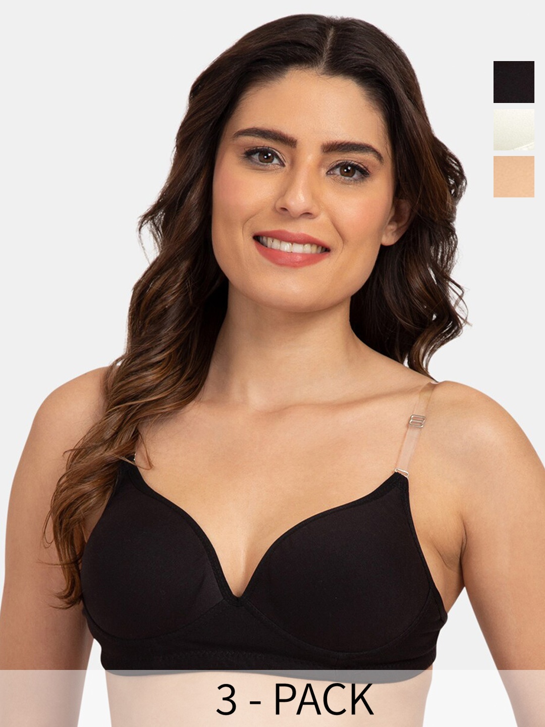 

Tweens Pack Of 3 Cotton Push-Up Bra Medium Coverage Heavily Padded Transparent Back, Beige
