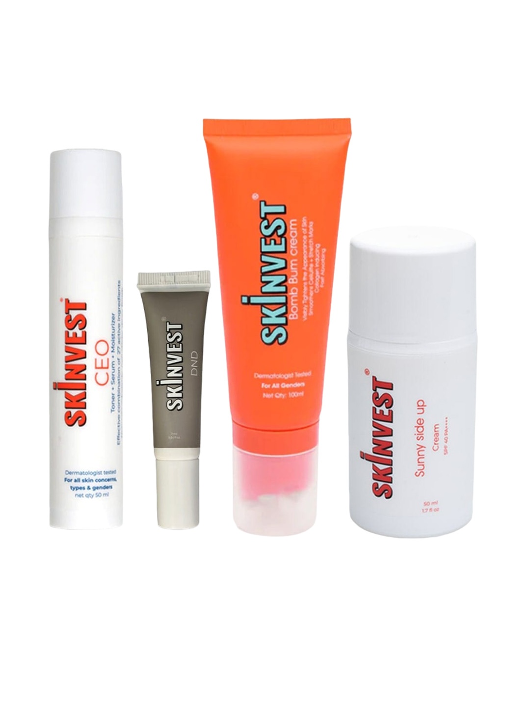 

SKINVEST Bomb Bum Body Cream-100ml-CEO Serum-Sunny Side Up Sunscreen-DND Under Eye Cream, White