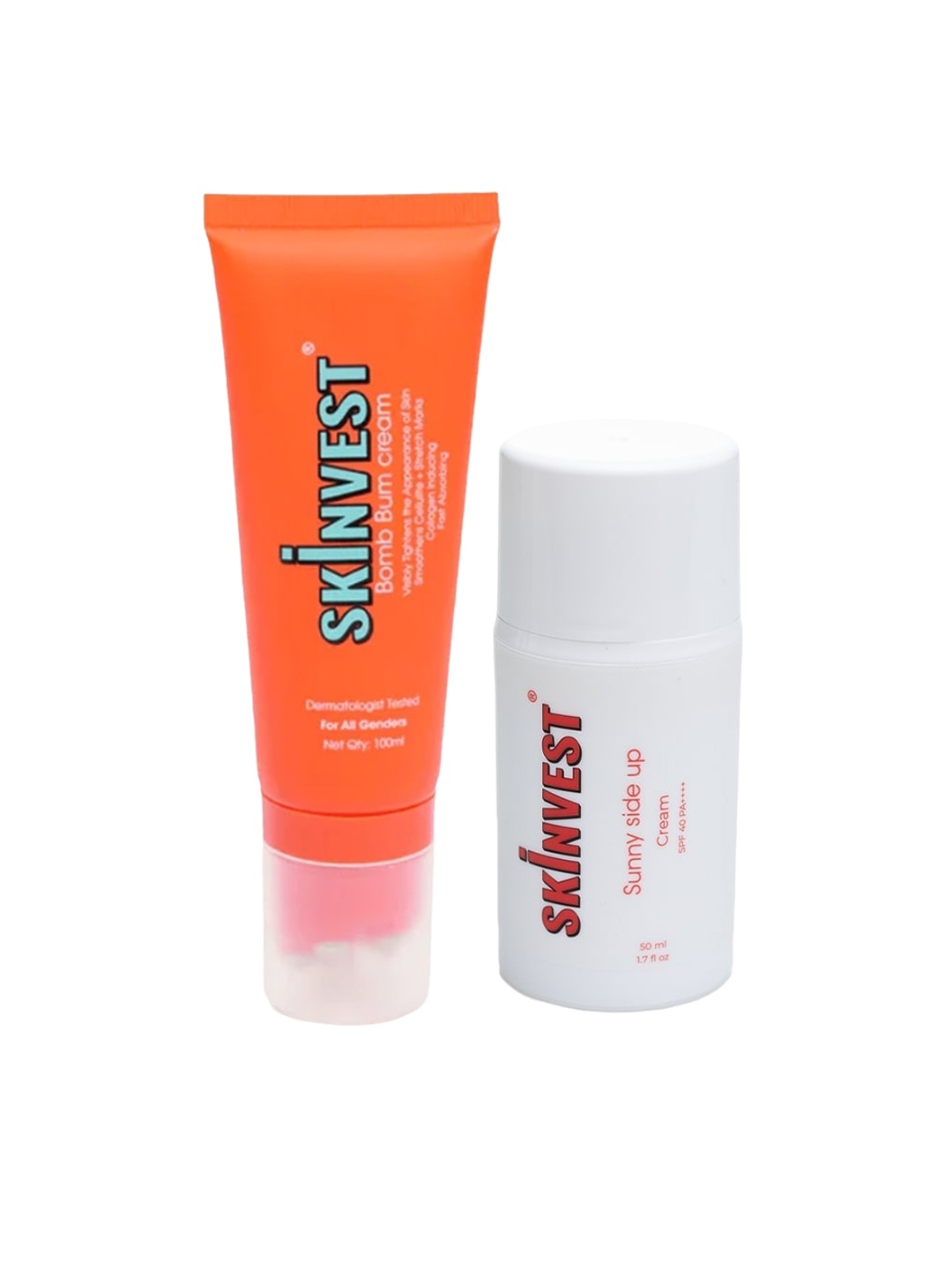 

SKINVEST Set of Bomb Bum Body Cream & Sunny Side Up Cream SPF 40 Sunscreen - 100ml+50ml, White