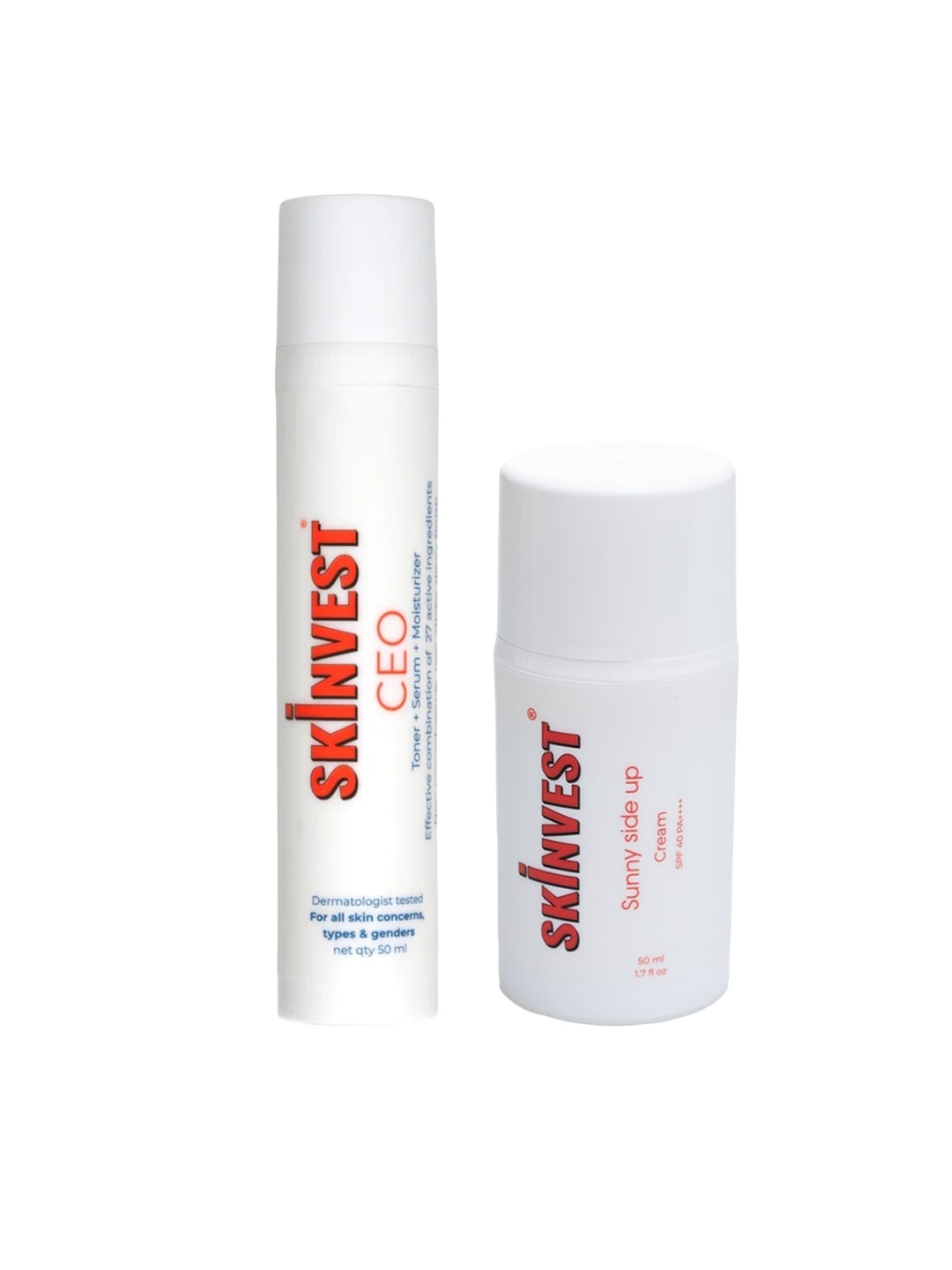 

SKINVEST Set of CEO Serum Moisturiser & Sunny Side Up Cream SPF 40 Sunscreen - 50ml Each, White