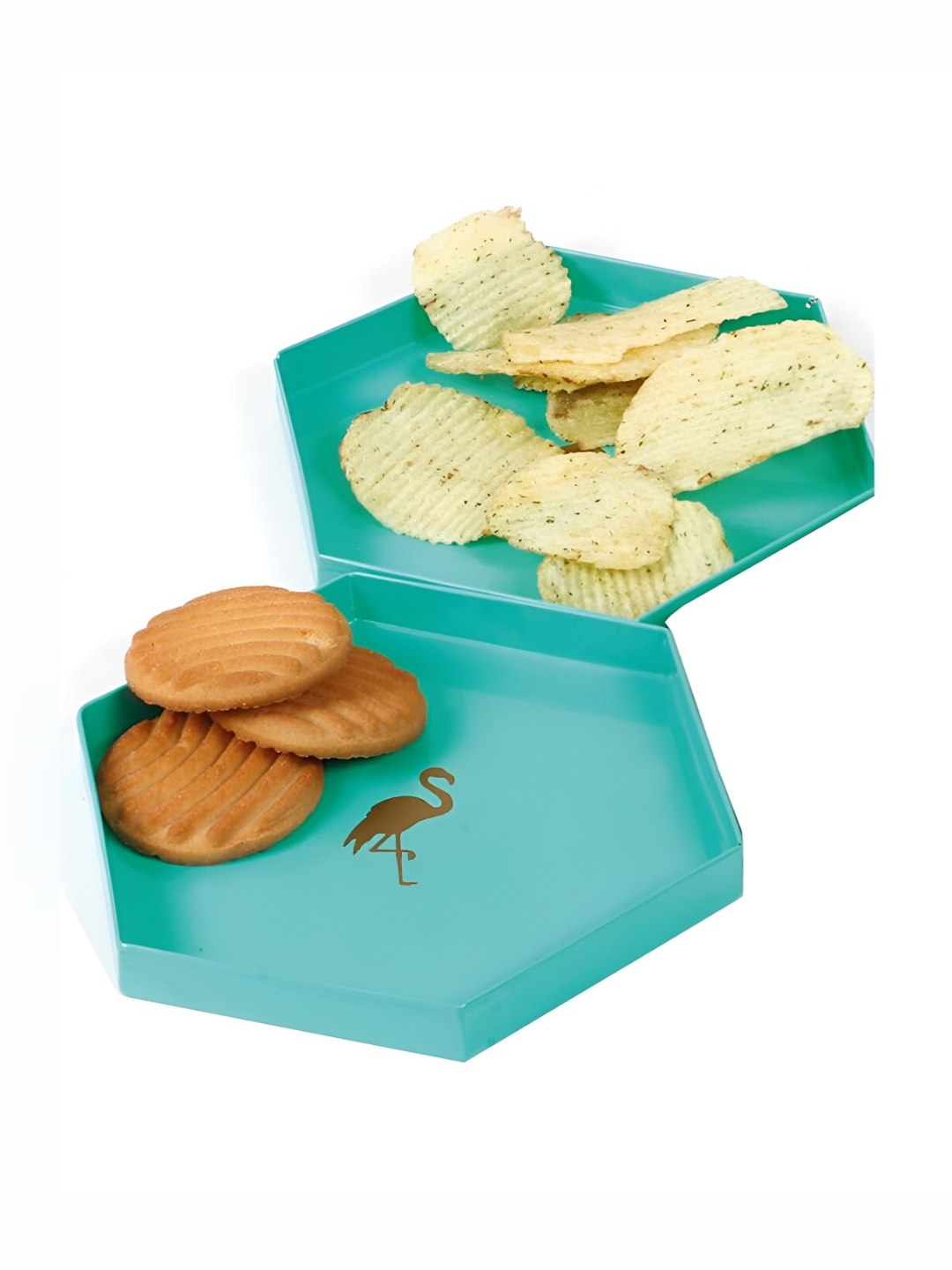 

Living With Elan Blue Flamingo Printed Hexagonal Tray