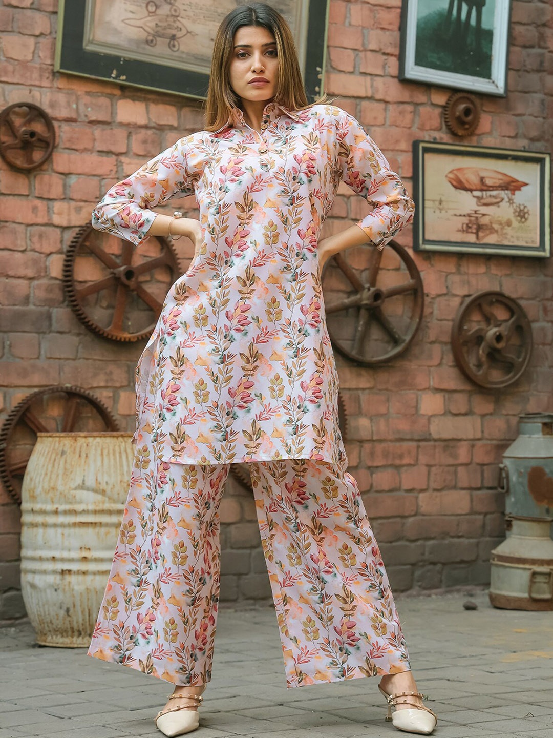 

ODETTE Floral Printed Tunic With Palazzos Co-Ords, White