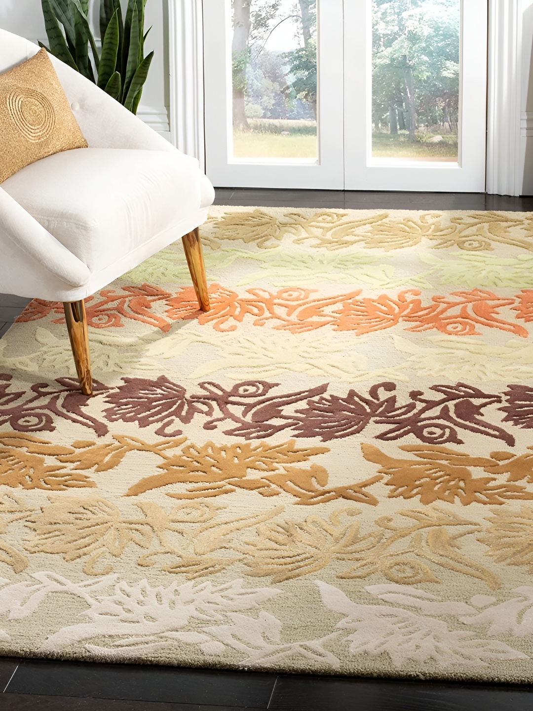 

Asad Emporium Rugs Beige & White Traditional Hand-Tufted Woollen Carpet