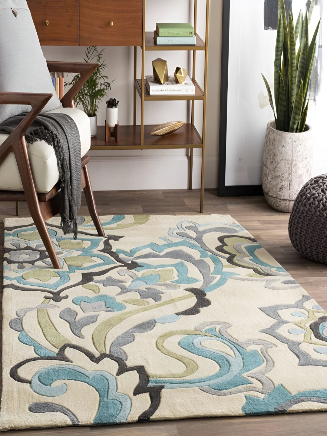 

Asad Emporium Rugs Off White & Blue Traditional Hand-Tufted Woollen Carpet