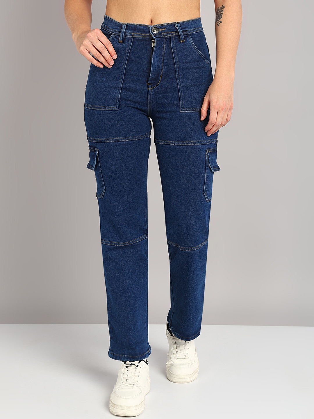 

Nifty Women Relaxed Fit High-Rise Stretchable Cargo Style Jeans, Navy blue