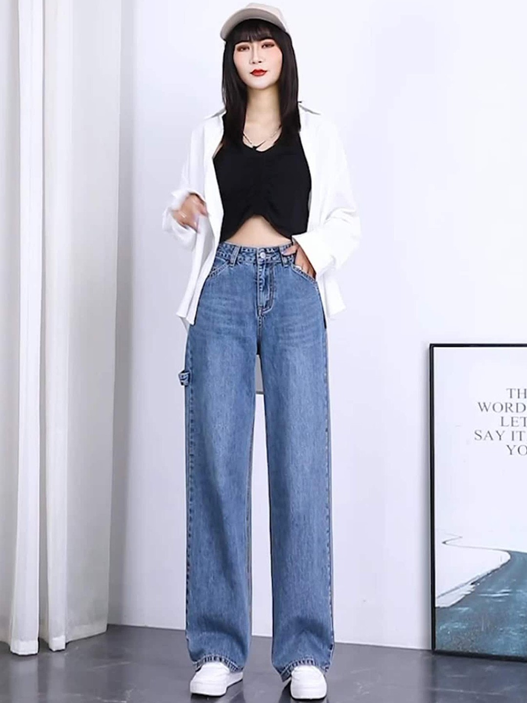 

LULU & SKY Women Wide Leg High-Rise Clean Look Light Fade Jeans, Blue