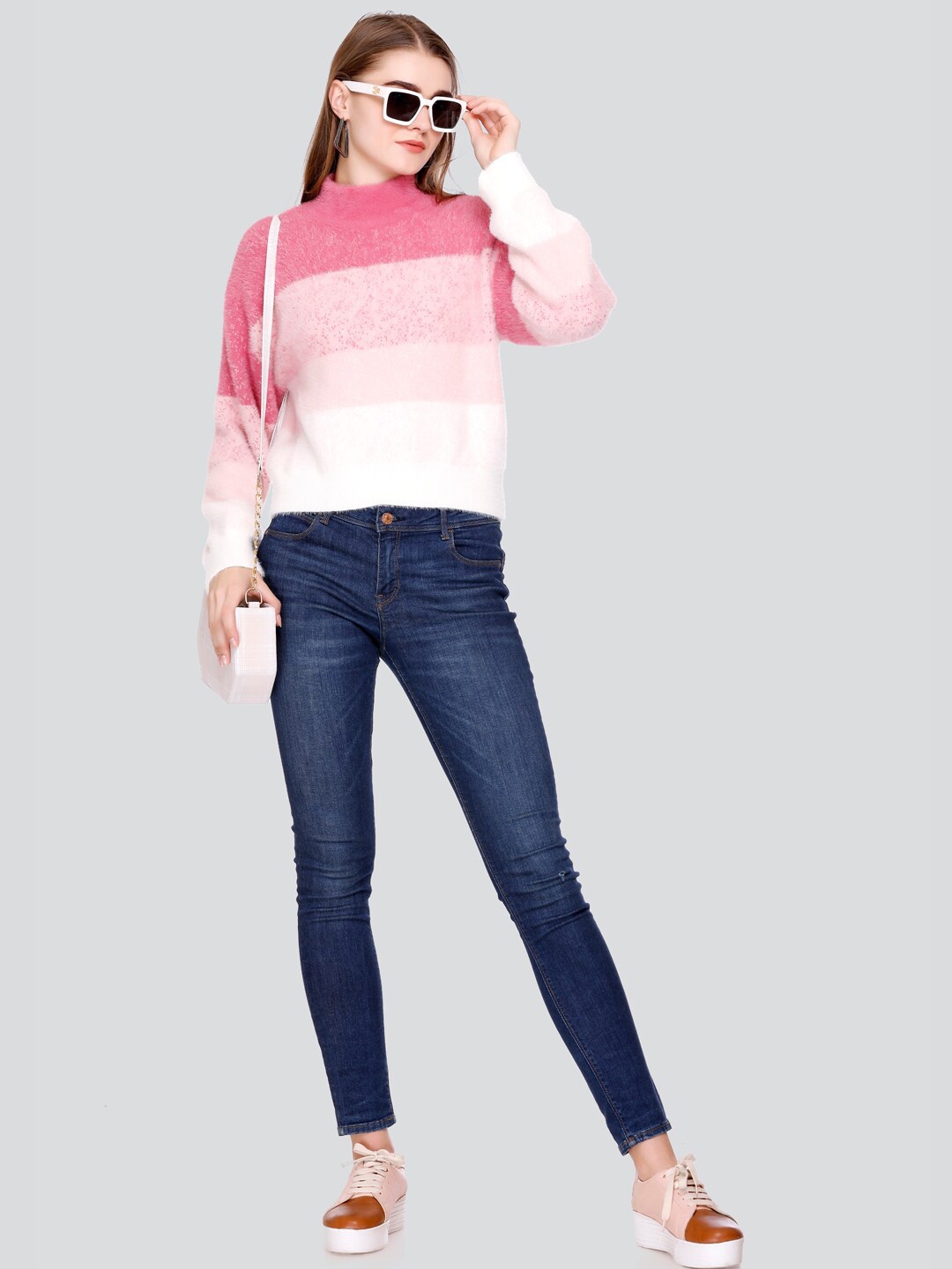 

GOSHA & MAU Striped Woolen Pullover Sweatshirt, Pink