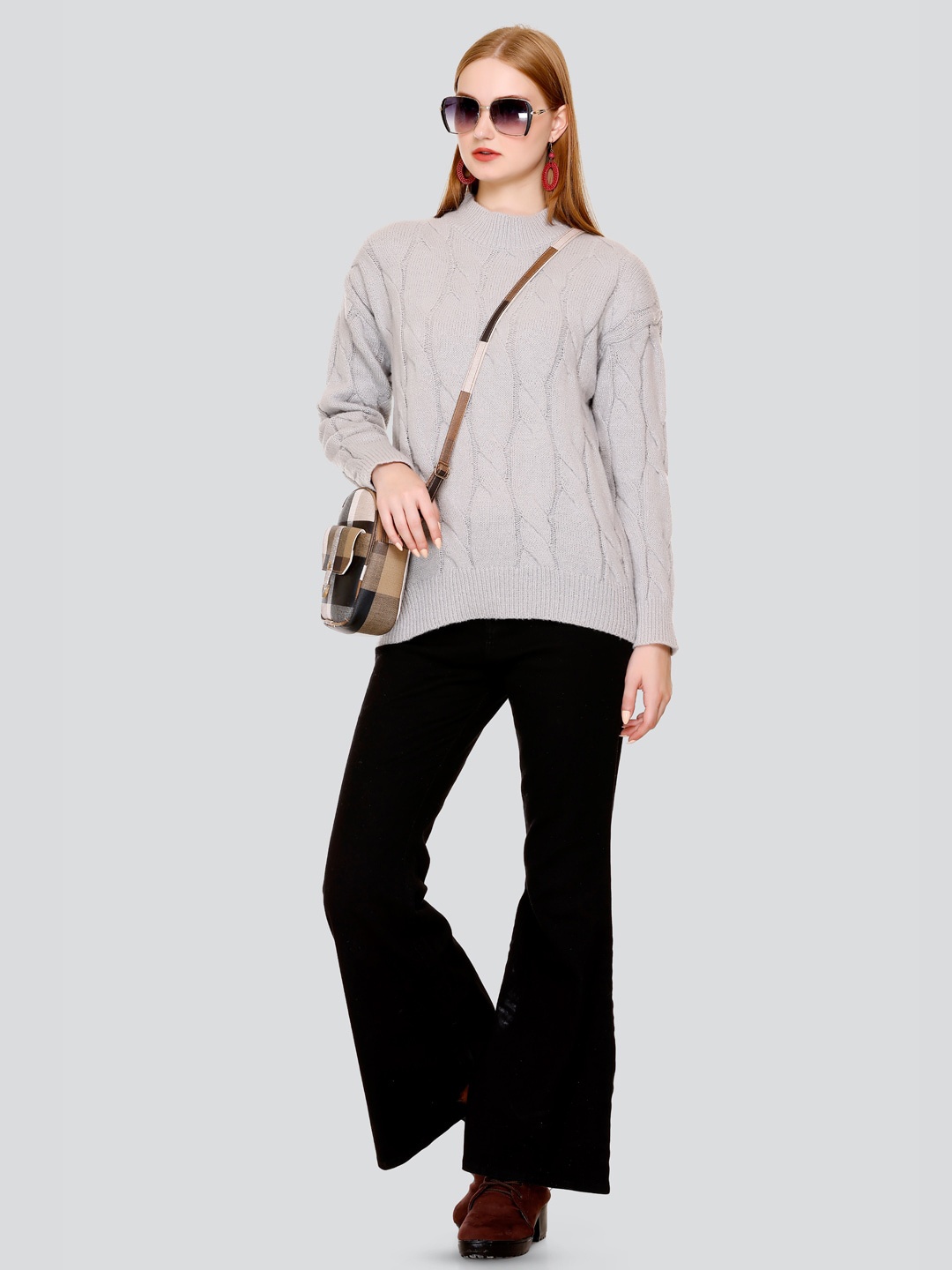 

GOSHA & MAU Cable Knit Woollen Pullover Sweater, Grey