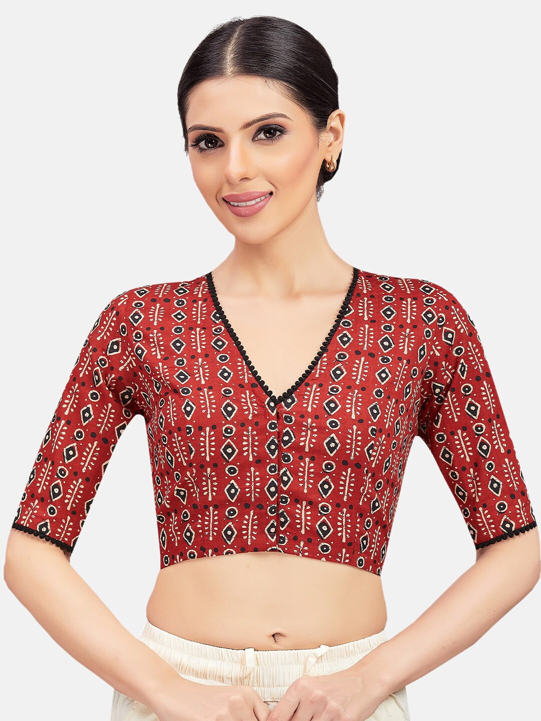 

Studio Shringaar Printed Pure Cotton Saree Blouse, Maroon