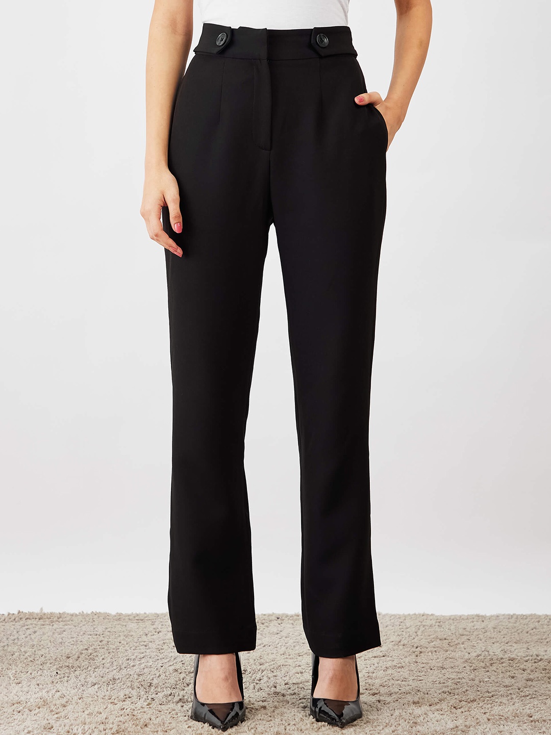 

SALT ATTIRE Women Tailored Slim Fit High-Rise Wrinkle Free Trouser, Black