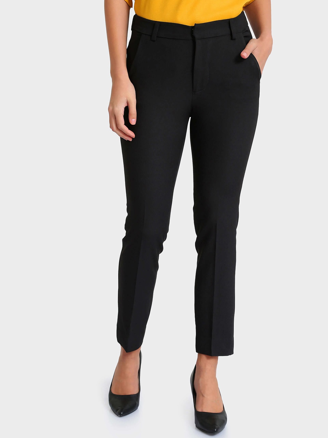 

SALT ATTIRE Women Tailored Slim Fit Wrinkle Free Trousers, Black