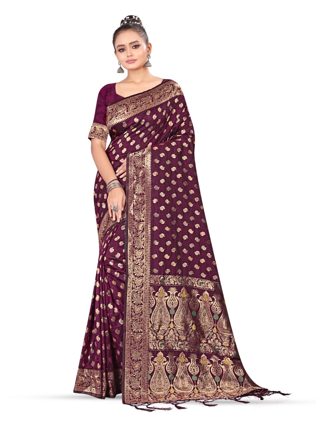 

RANGRASIYA Ethnic Motifs Woven Design Zari Art Silk Banarasi Saree, Magenta