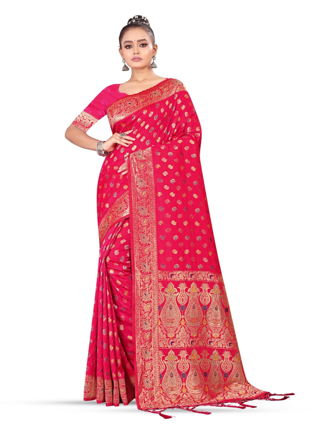 

RANGRASIYA Ethnic Motifs Woven Design Zari Art Silk Banarasi Saree, Pink