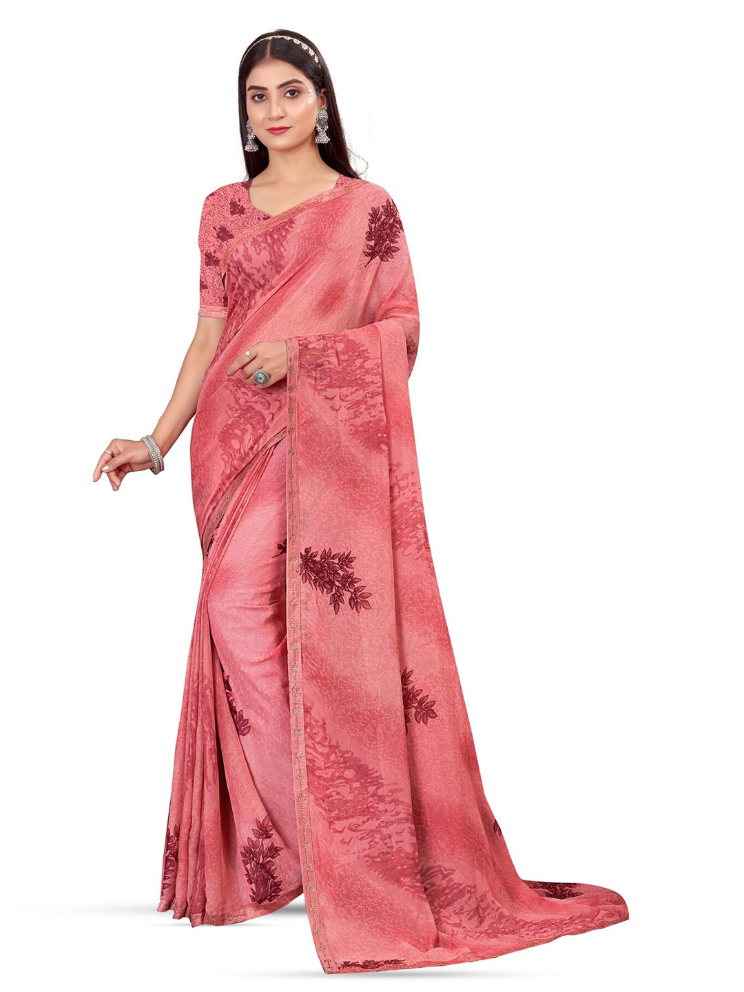 

RANGRASIYA Ethnic Motifs Printed Bhagalpuri Saree, Pink