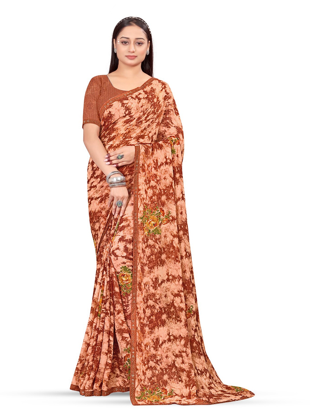 

RANGRASIYA FloralPrinted Bhagalpuri Saree, Brown