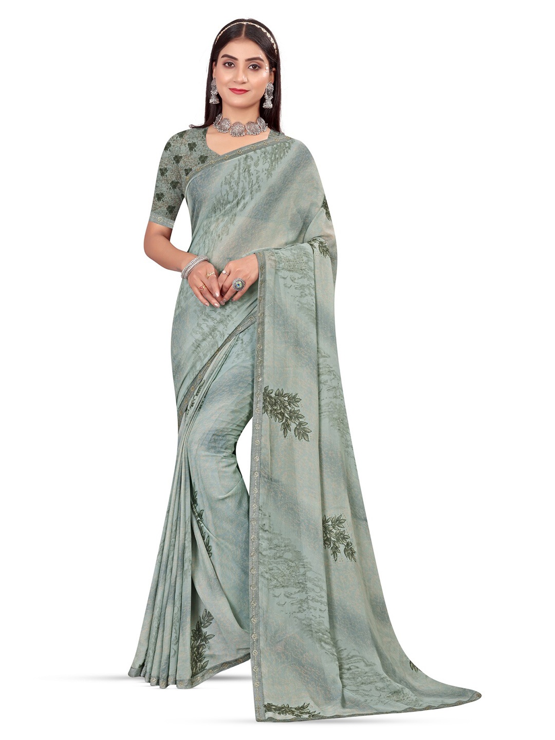 

RANGRASIYA Floral Printed Bhagalpuri Saree, Grey
