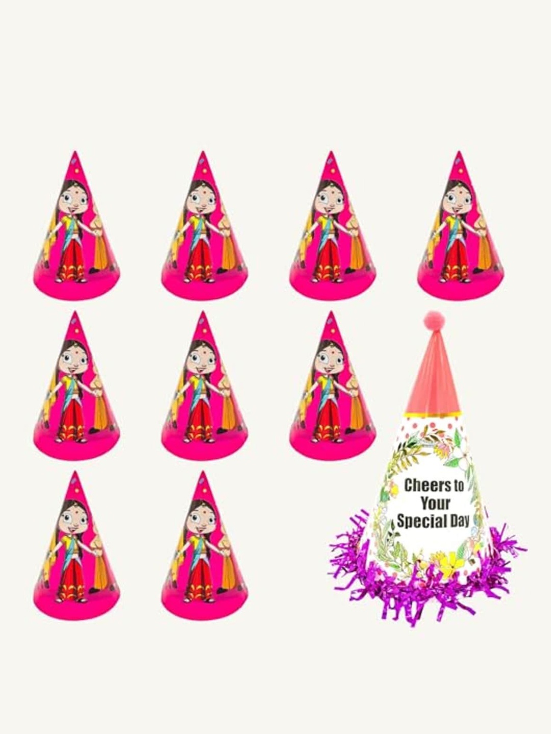 

Special You Pink & Red 10 Pieces Chota Bheem Birthday Caps