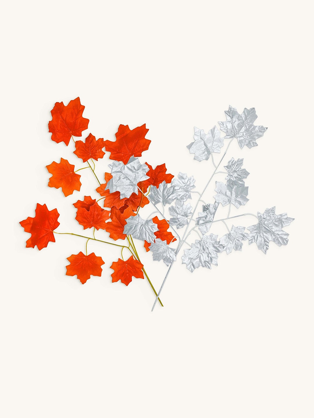 Special You Orange & White 12 Pieces Artificial Maple Leaves, Silver