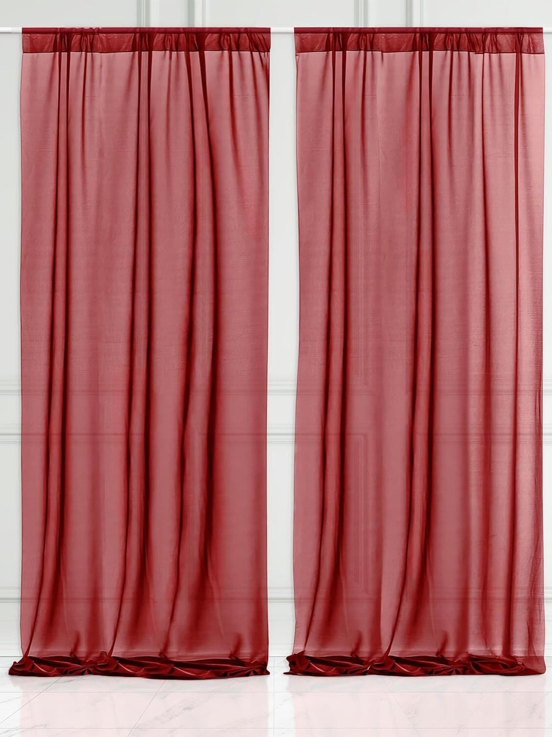 Special You Red 2 Pieces Sheer Long Door Curtains