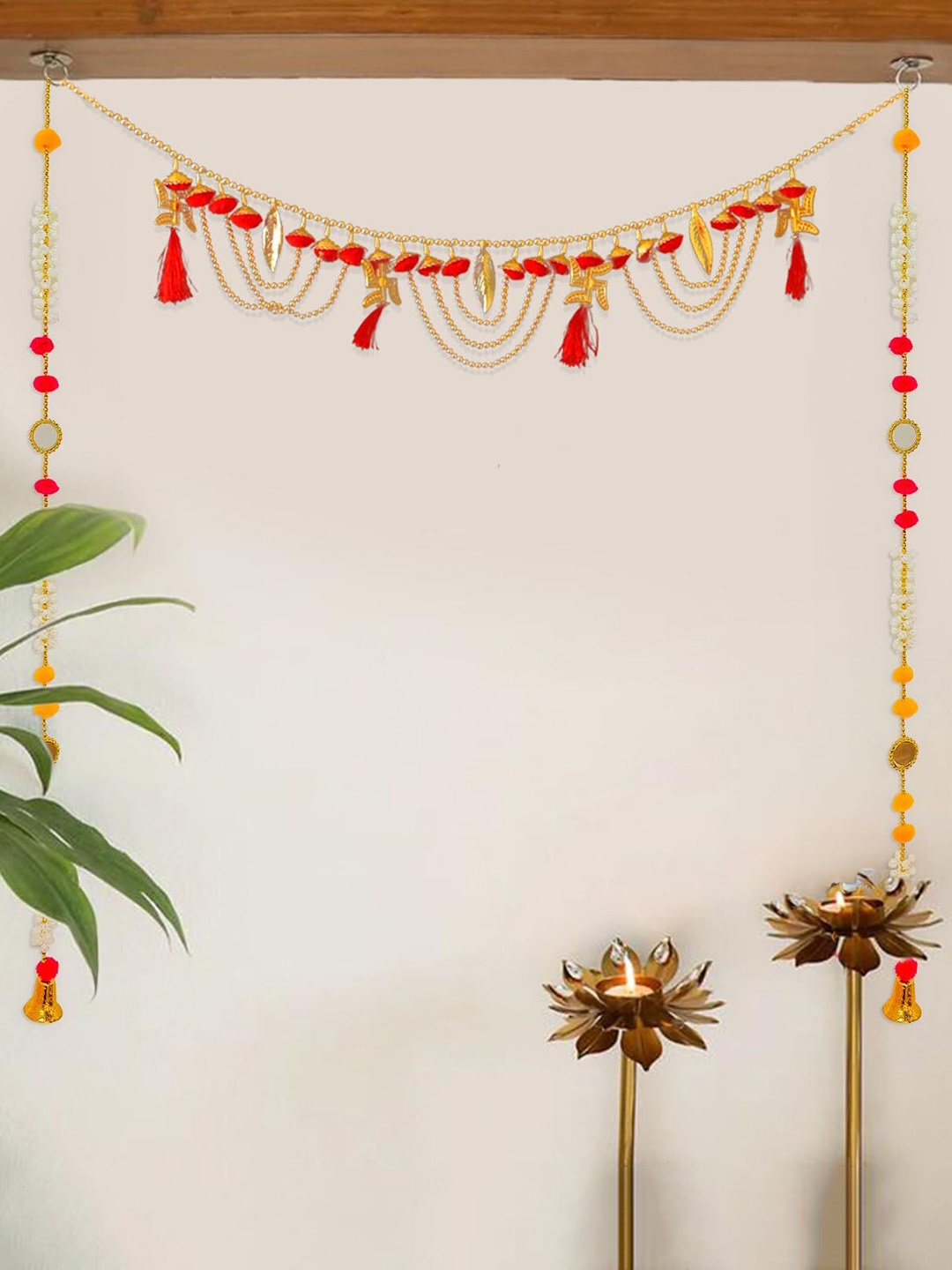 

Special You Red & White 3 Pieces Swastik Door Hanging Toran