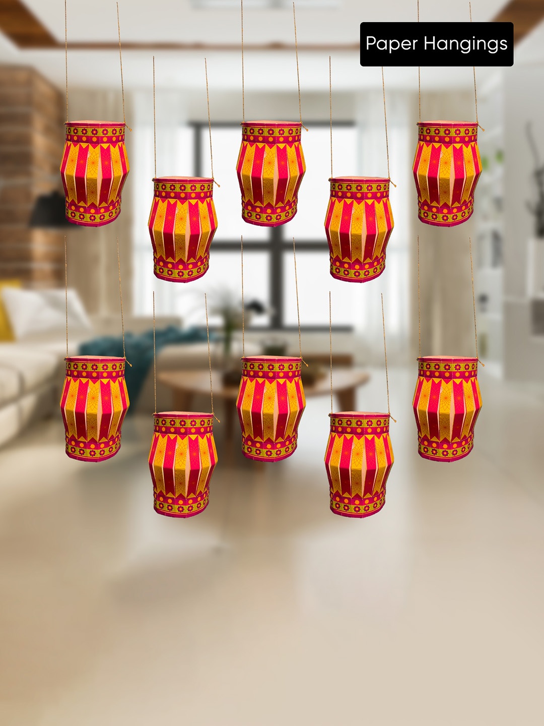 

Special You Pink & Yellow 10 Pieces Printed Hanging Kandeels Diwali Decor