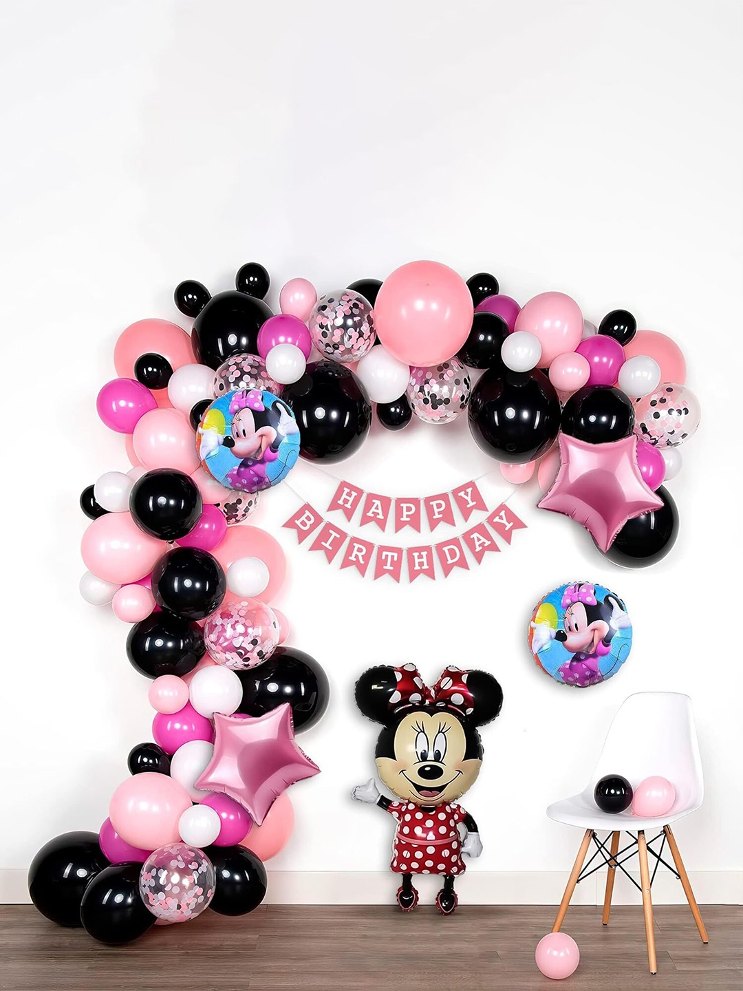 

Special You Pink & Black 78 Pcs Minnie Mouse Theme Birthday Decorative Balloons & Banner