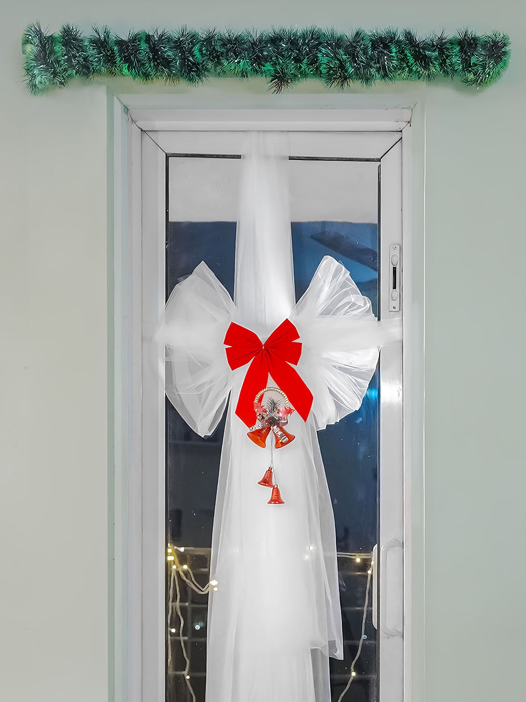 

Special You White & Red 3 Pcs Christmas Decorative Curtain With Bow & Hanging Bell