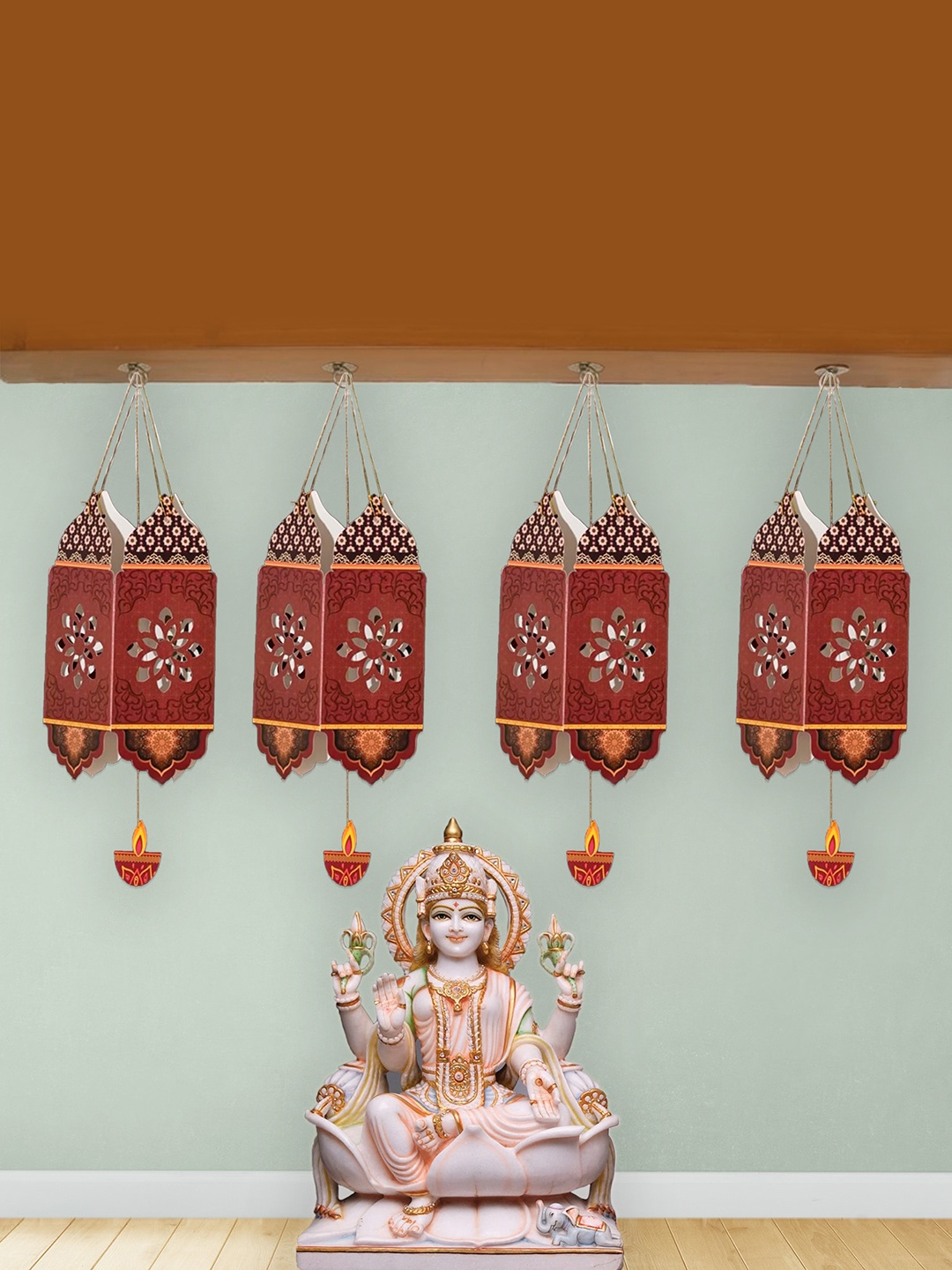 

Special You Brown 4-Pcs Patterned Hanging Kandeel With Diya