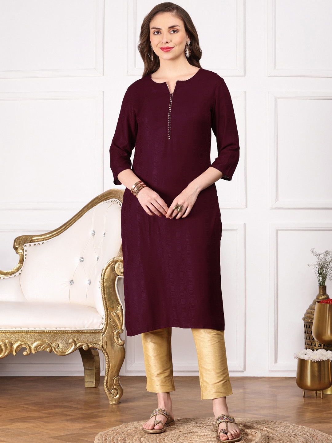 

Ishin Ethnic Motifs Woven Design Straight Kurta, Purple