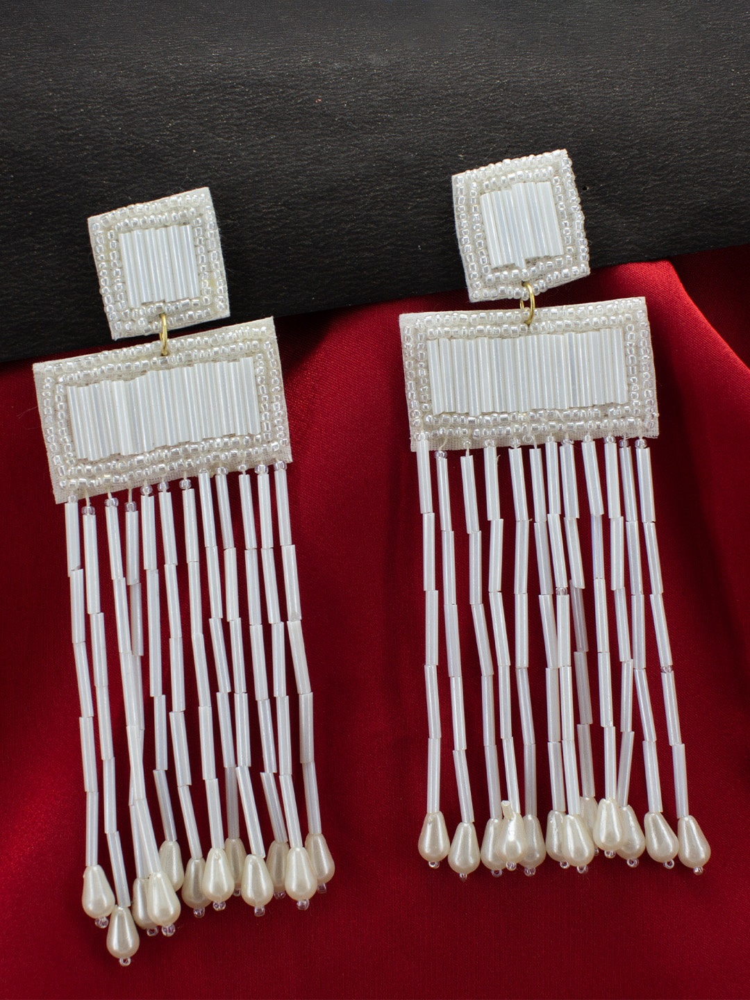 

PRIVIU Beaded Square Shaped Drop Earrings, White
