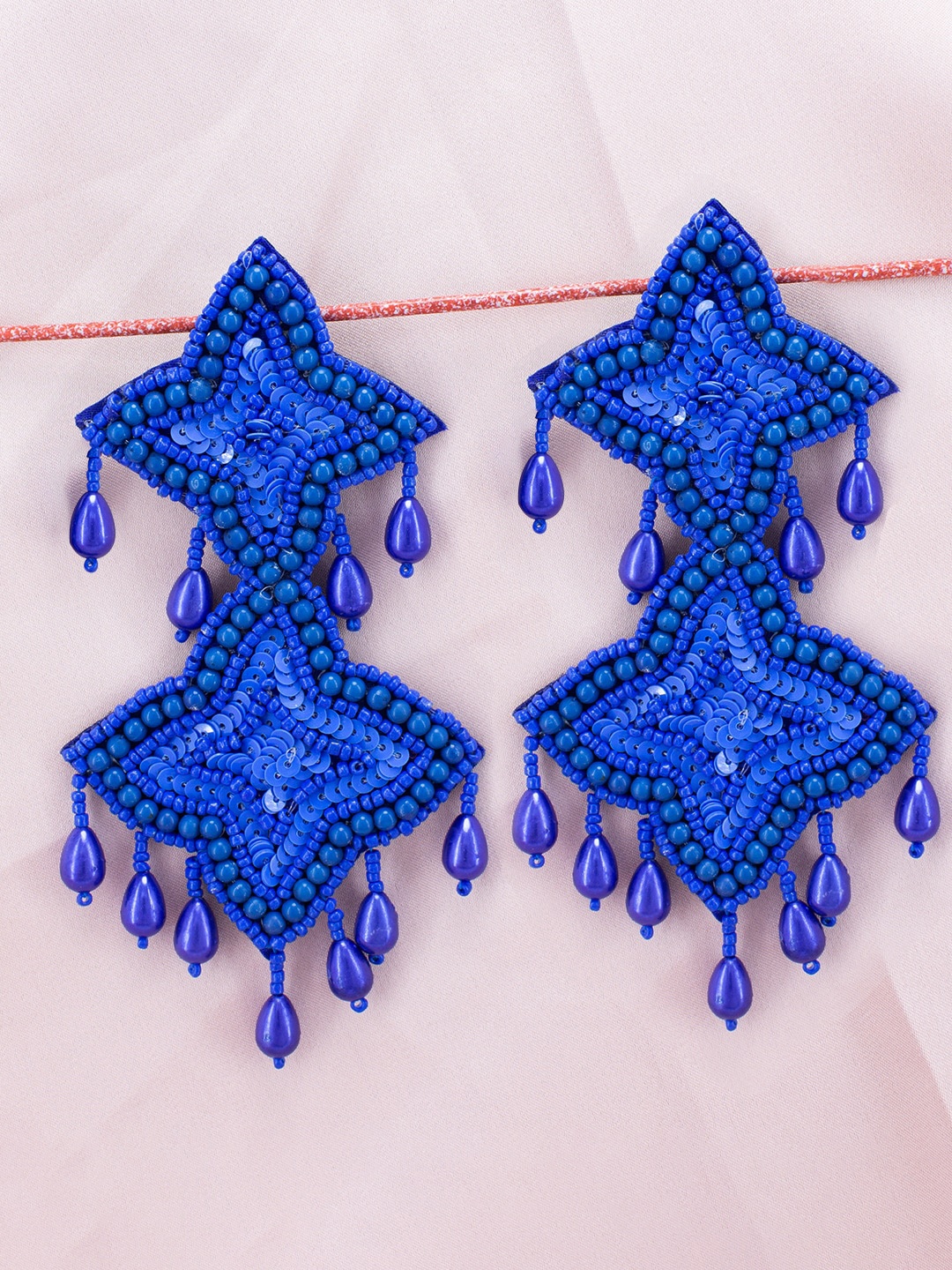 

PRIVIU Beads Beaded Double Star Shaped Drop Earrings, Blue