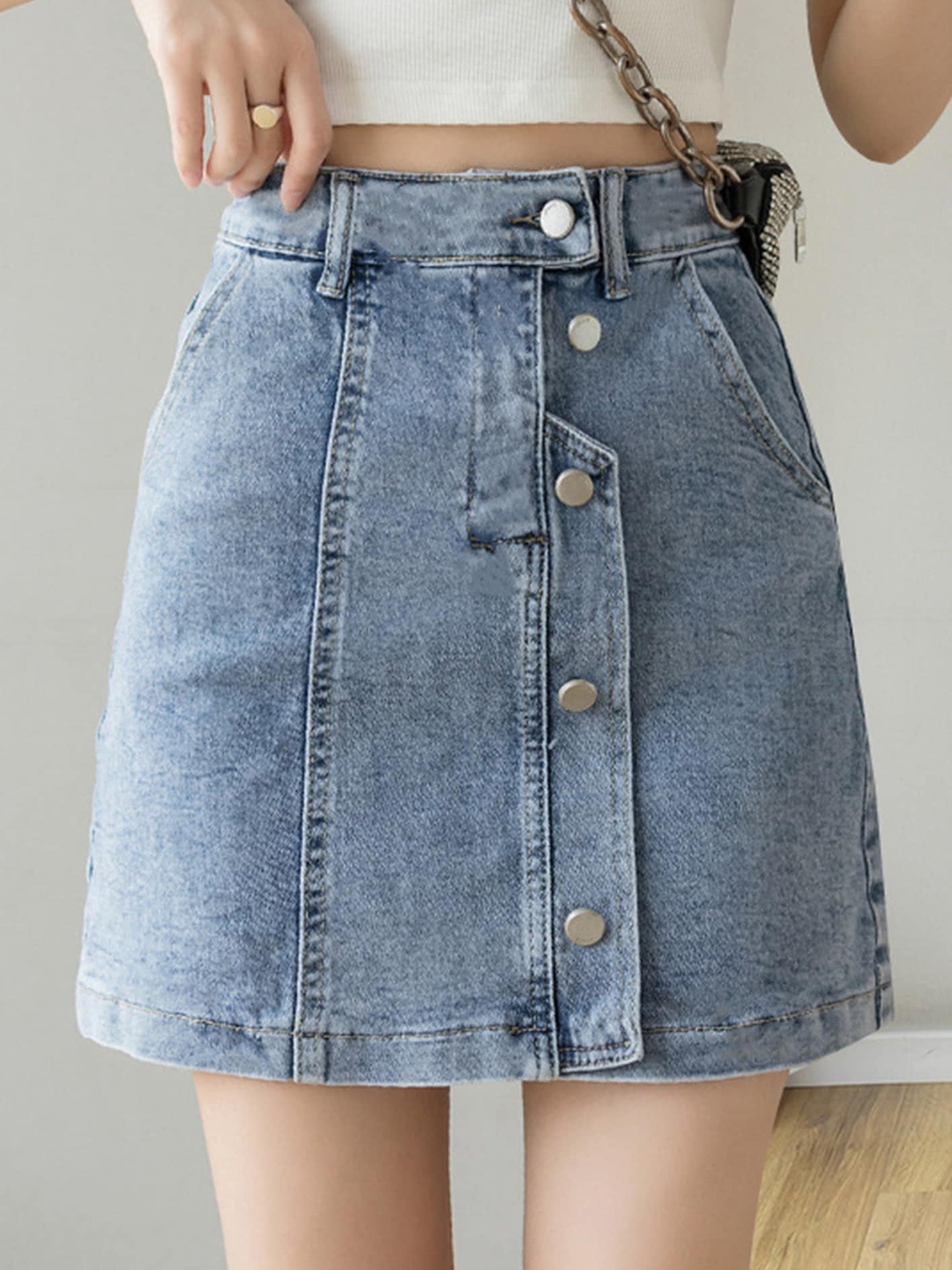 

LULU & SKY Pure Cotton A-Line Mini Skirts, Blue