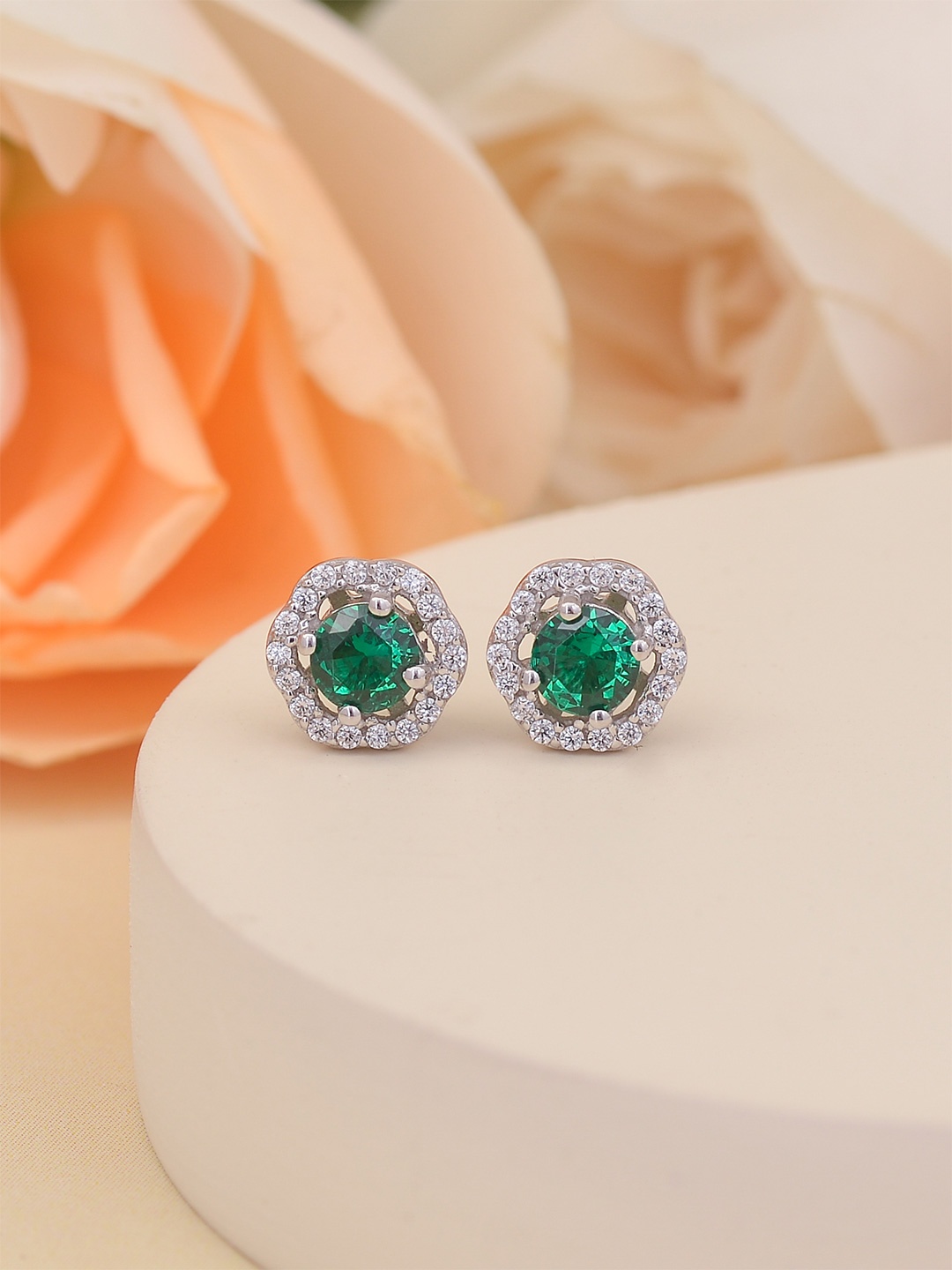 

Ornate Jewels 925 Sterling Silver Emerald Stud Earrings