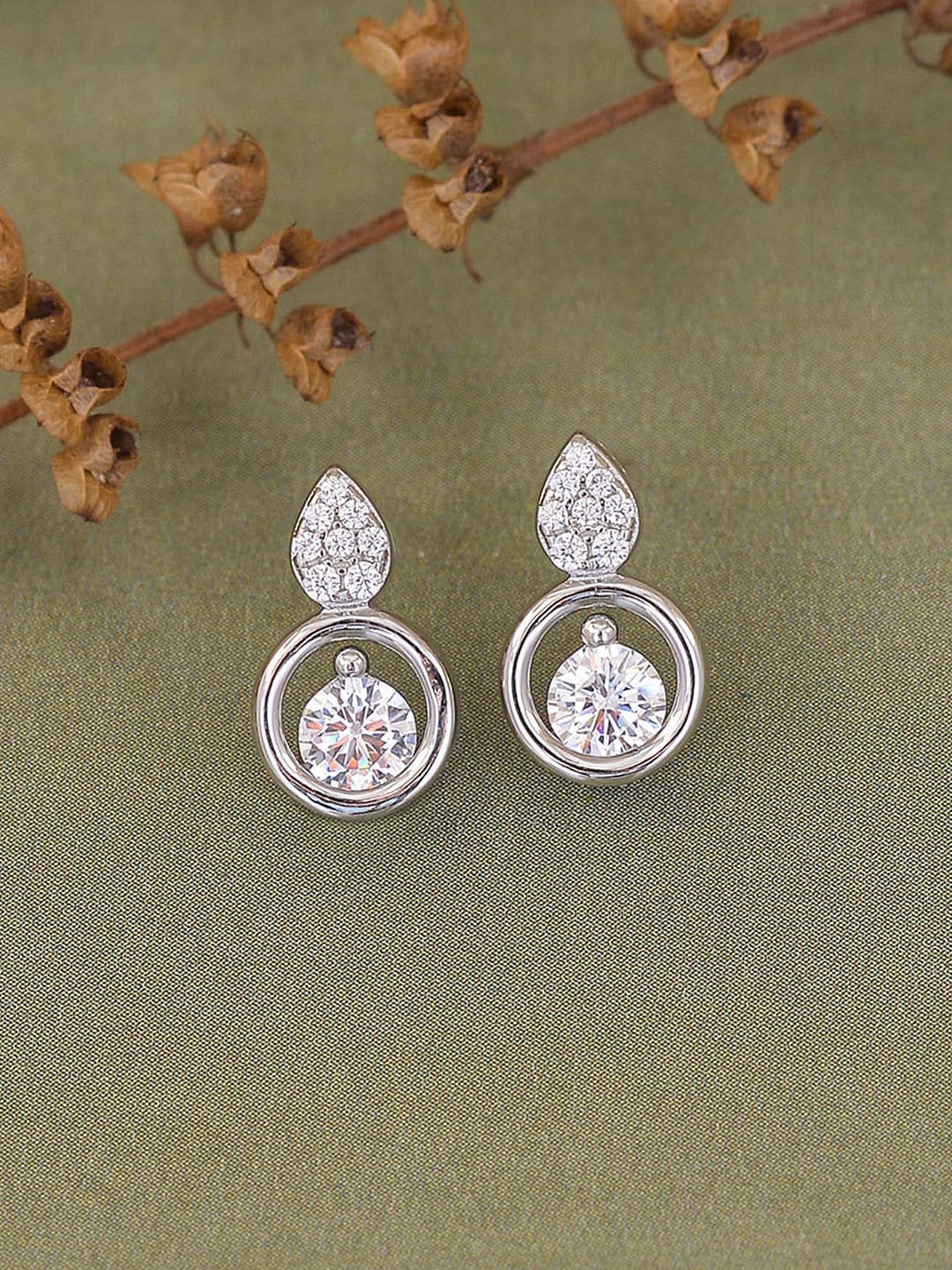 

Ornate Jewels Rhodium Plated Sterling Silver American Diamond Drop Earrings