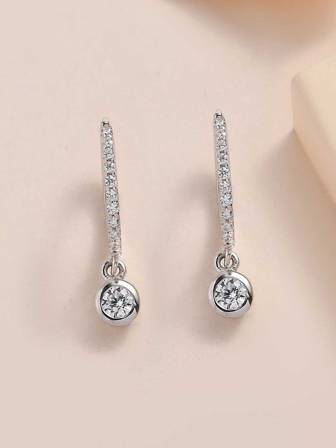 

Ornate Jewels Rhodium Plated 925 Sterling Silver American Diamond Hoop Earrings