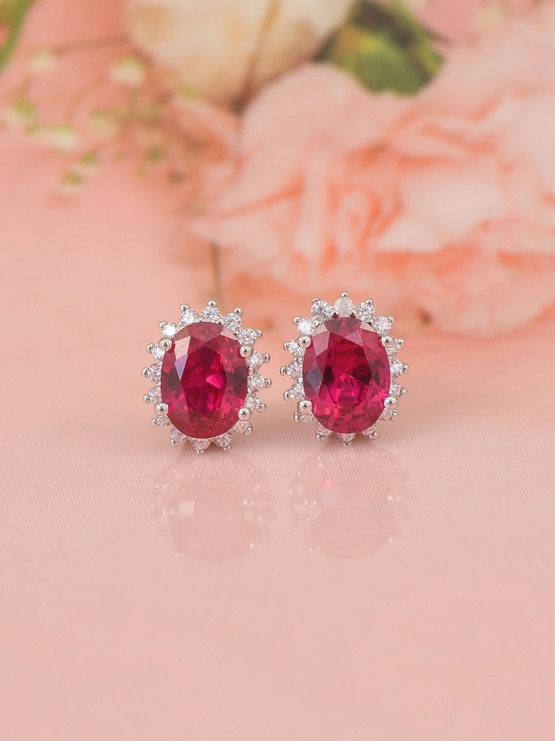 

Ornate Jewels 925 Sterling Silver Faux Ruby Rhodium Plated Studs Earrings