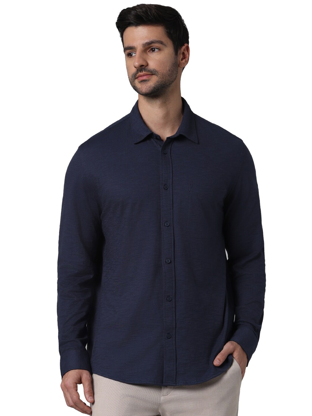 

Celio Classic Fit Spread Collar Long Sleeves Opaque Cotton Casual Shirt, Navy blue