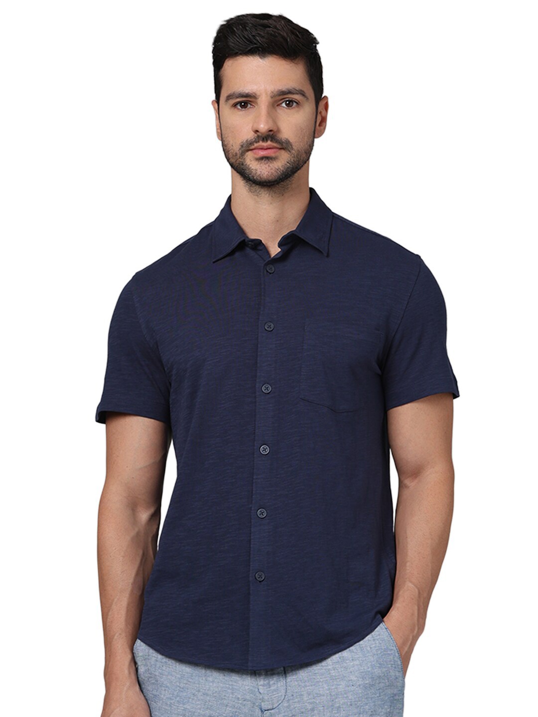 

Celio Classic Cotton Printed Casual Regular Fit Shirt, Navy blue