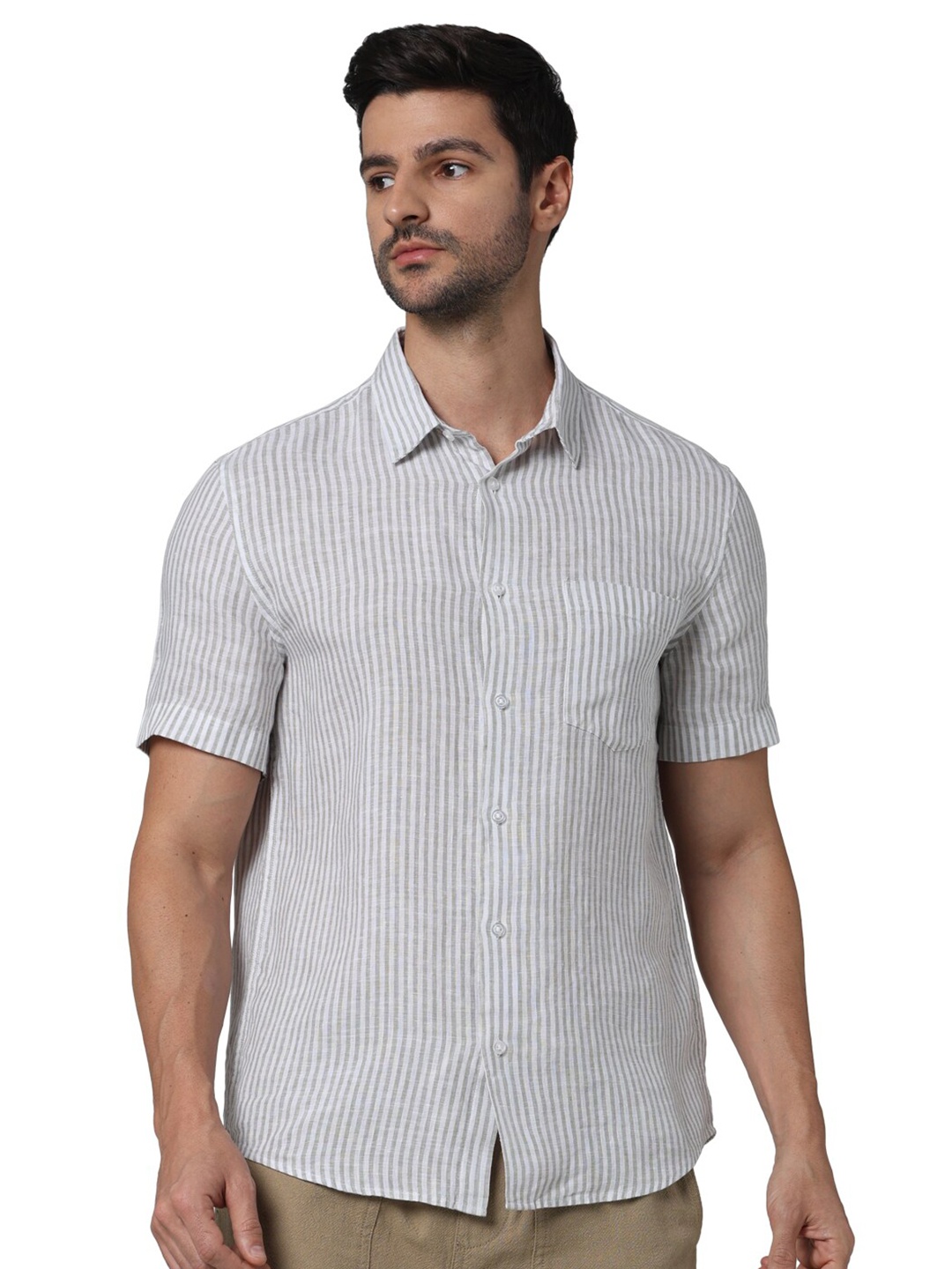 

Celio Classic Linen Striped Casual Regular Fit Shirt, Green