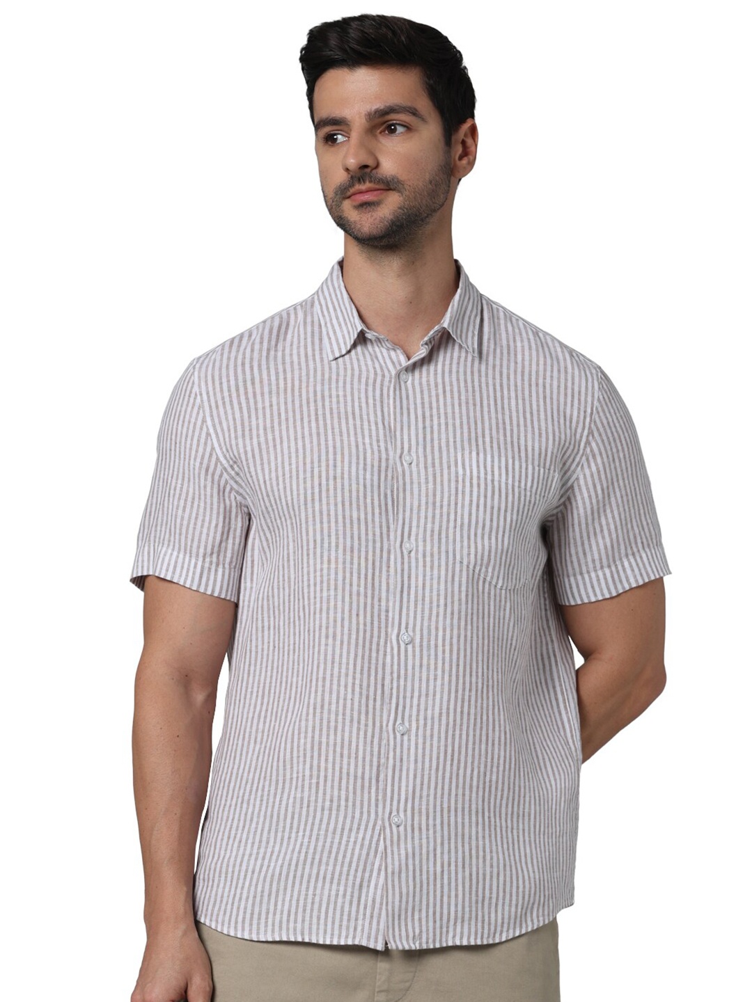 

Celio Men Classic Linen Striped Casual Regular Fit Shirt, Beige