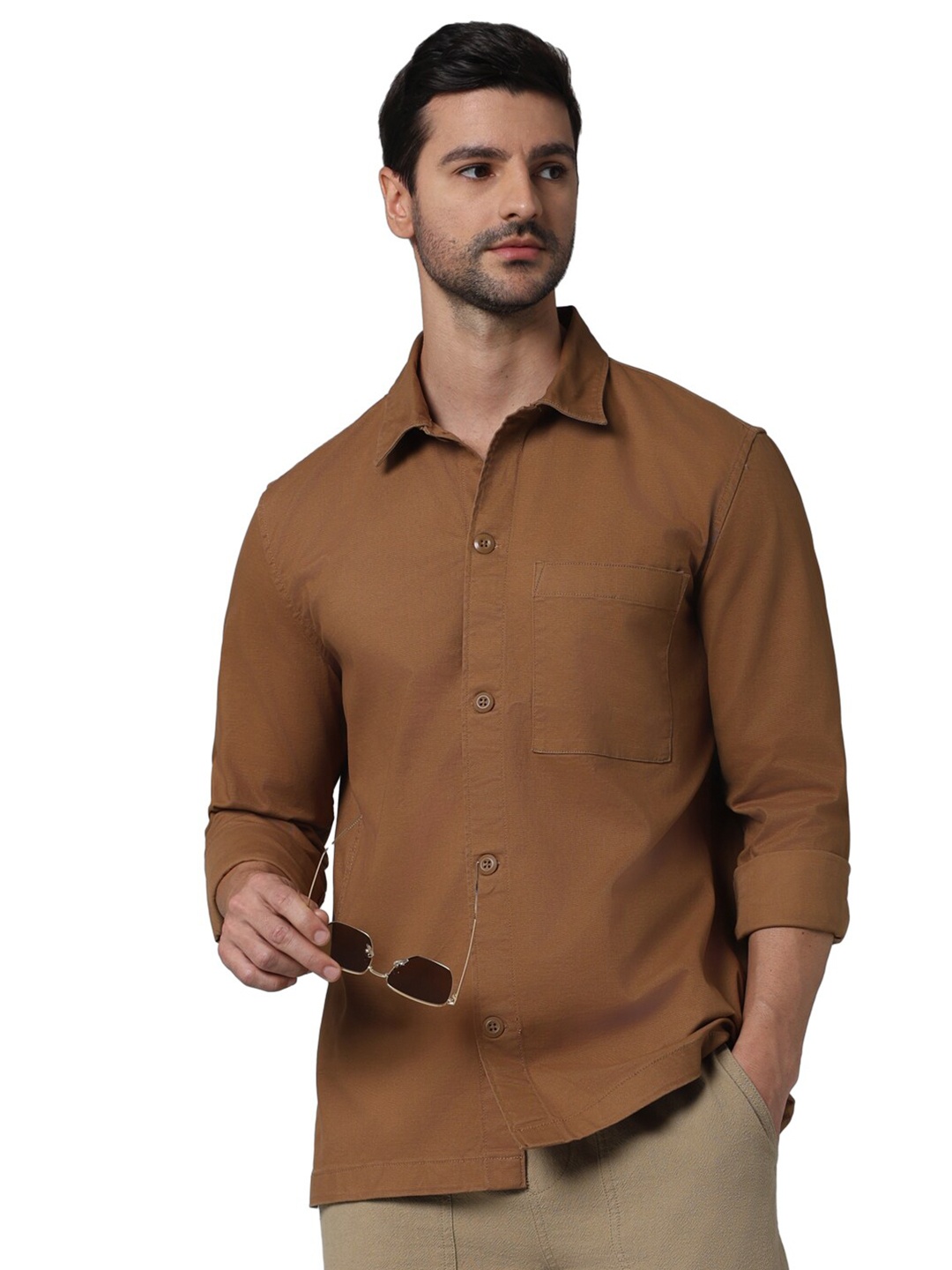 

Celio Classic Cotton Casual Oversized Shirt, Brown
