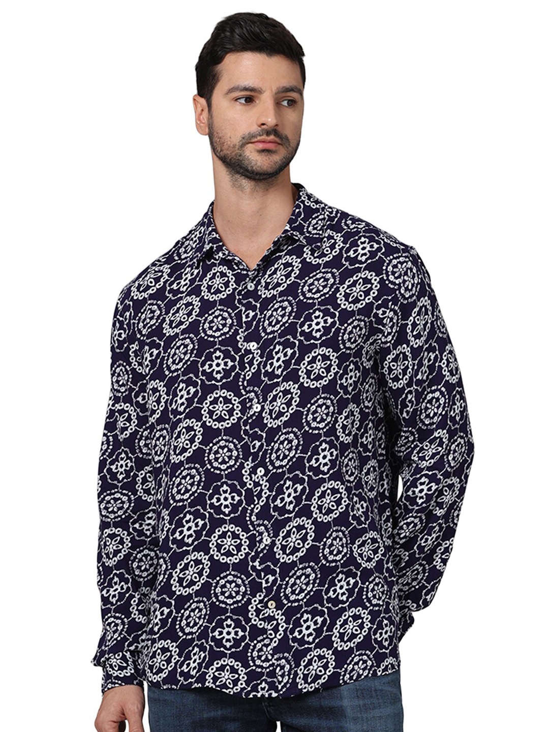 

Celio Classic Geometric Printed Casual Shirt, Blue