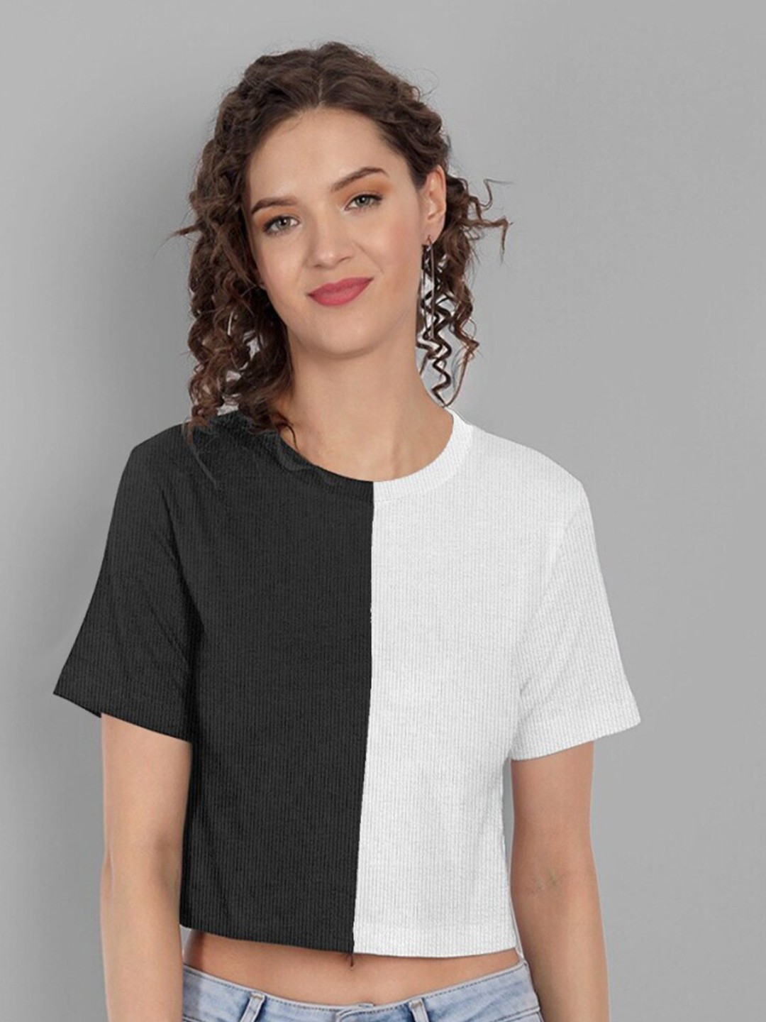 

BAESD Colourblocked Layered Crop Top, Black